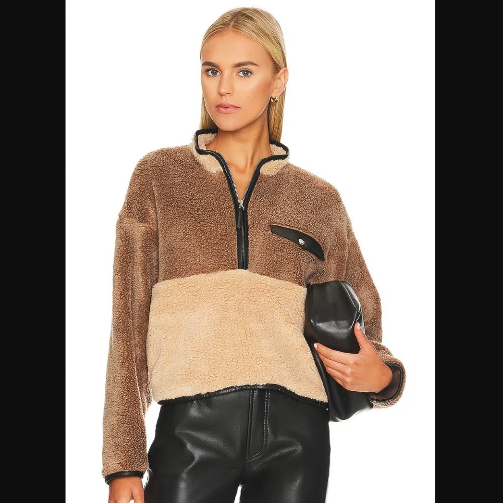 Anine Bing Royce Two-Tone Sherpa Fleece Teddy Half-Zip Sweatshirt - Size XS Rare